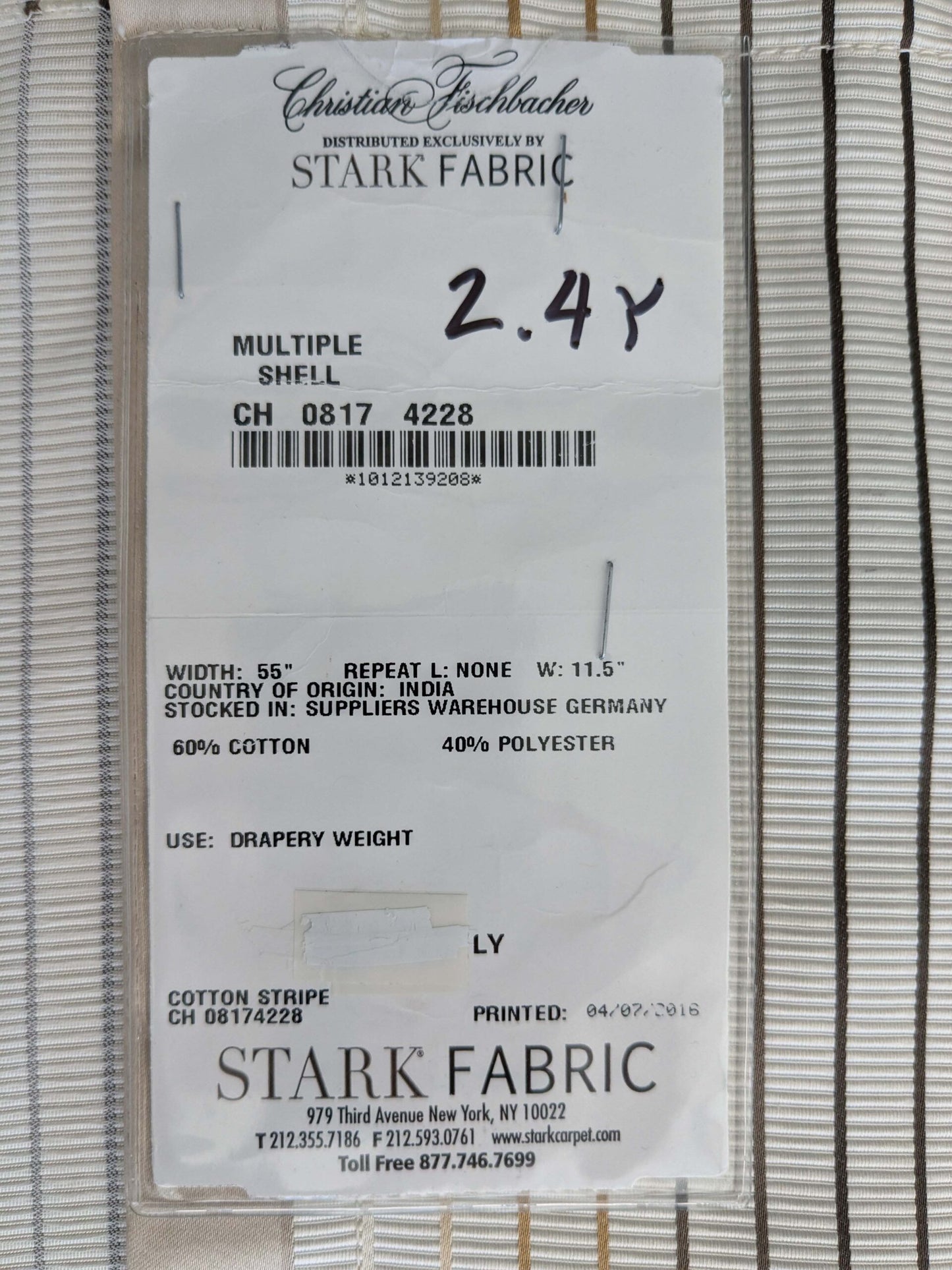 18 EV52 2.4y x 55"wide Scalamandre Christian Fischbacher Multiple Shell Cotton Polyester Cream White Stripe