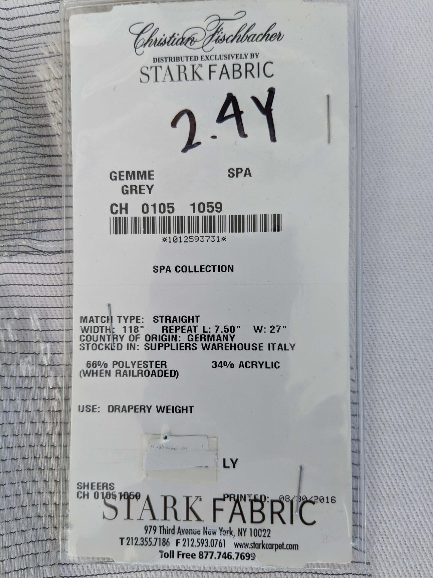 19 EV52 2.4y x 55"wide Scalamandre Christian Fischbacher Gemme Grey Sheer Dot Circle