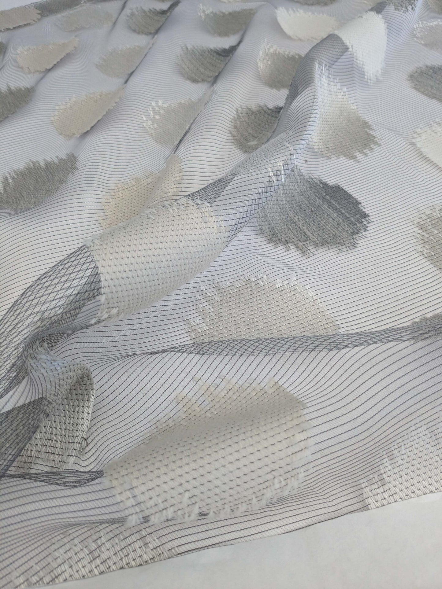 19 EV52 2.4y x 55"wide Scalamandre Christian Fischbacher Gemme Grey Sheer Dot Circle