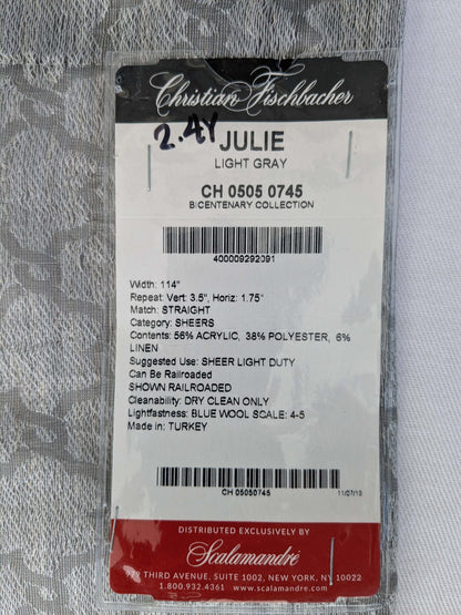 20 EV52 2.4y x 55"wide Scalamandre Christian Fischbacher Julie Light Gray Sheer Small Scale