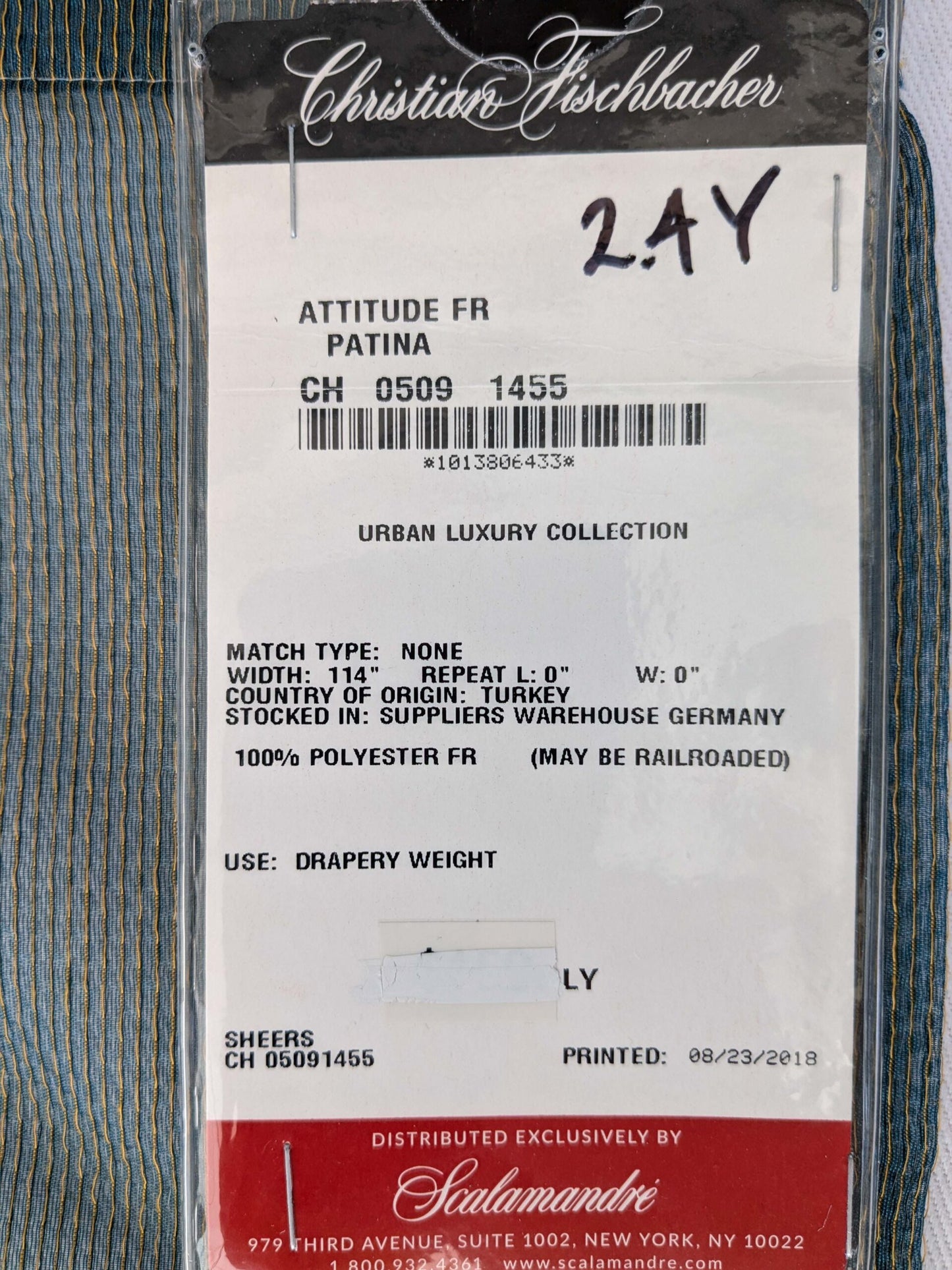 21 EV52 2.4y x 56"wide Scalamandre Christian Fischbacher Attitude Fr Patina Sheer Blue Brown Solid Polyester