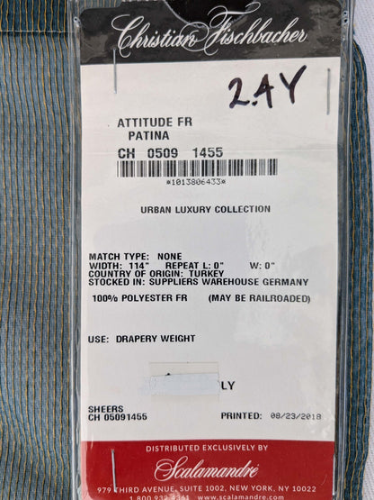 21 EV52 2.4y x 56"wide Scalamandre Christian Fischbacher Attitude Fr Patina Sheer Blue Brown Solid Polyester