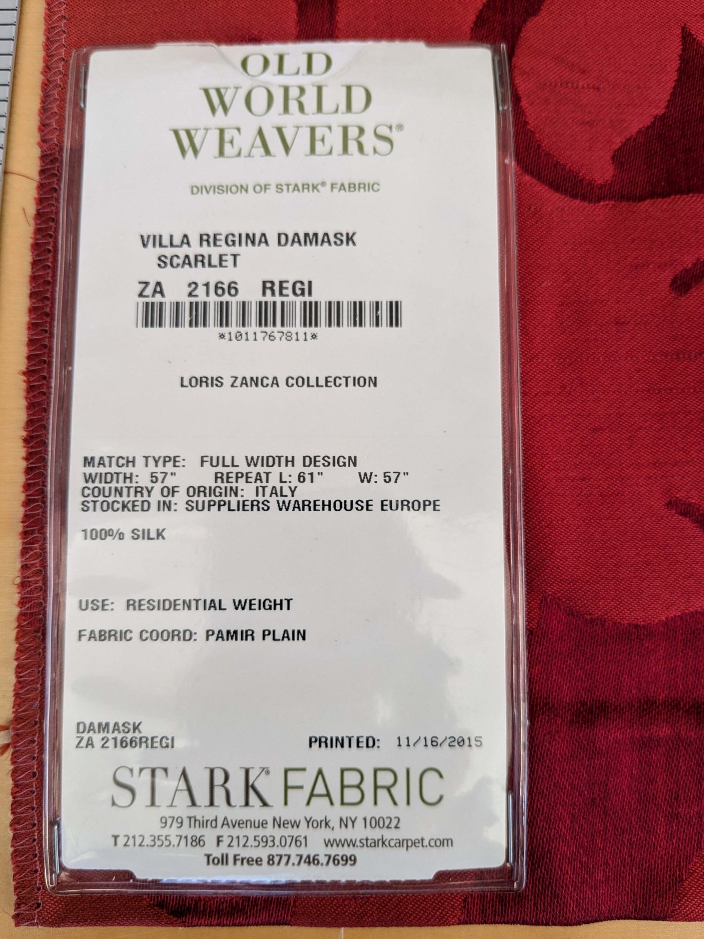 2 EV53 26"x 27" Square Scalamandre Old World Weavers Villa Regina Damask Scalet Red 100% Silk Renaissance MSRP USD500+