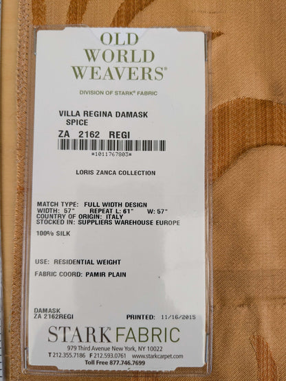 3 EV53 26"x 27" Square Scalamandre Old World Weavers Villa Regina Damask Spice Brown 100% Silk Renaissance MSRP USD500+