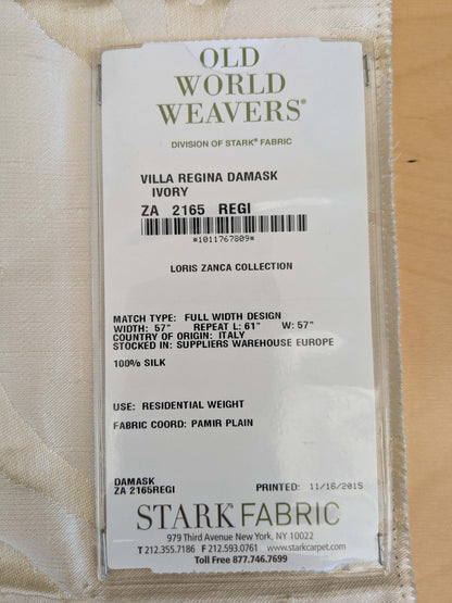 4 EV53 26"x 27" Square Scalamandre Old World Weavers Villa Regina Damask Ivory White 100% Silk Renaissance MSRP USD500+