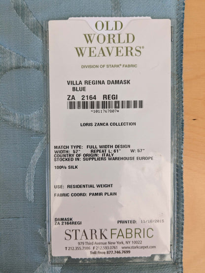 5 EV53 26"x 27" Square Scalamandre Old World Weavers Villa Regina Damask Blue 100% Silk Renaissance MSRP USD500+