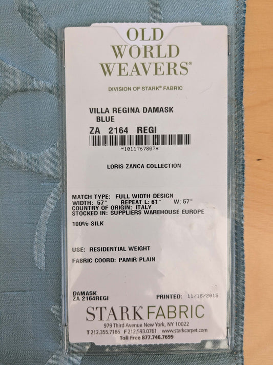 5 EV53 26"x 27" Square Scalamandre Old World Weavers Villa Regina Damask Blue 100% Silk Renaissance MSRP USD500+