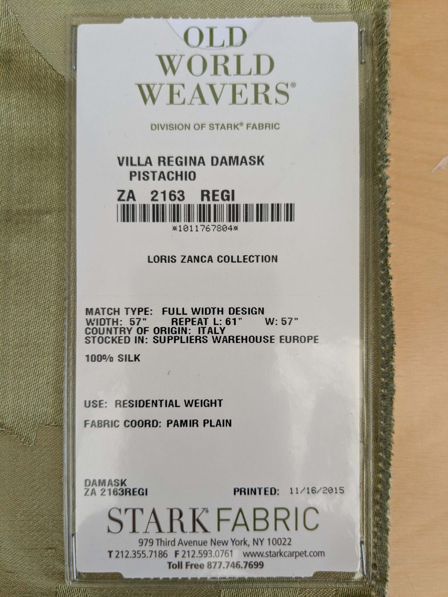 7 EV53 26"x 27" Square Scalamandre Old World Weavers Villa Regina Damask Pistachio Green 100% Silk Renaissance MSRP USD500+