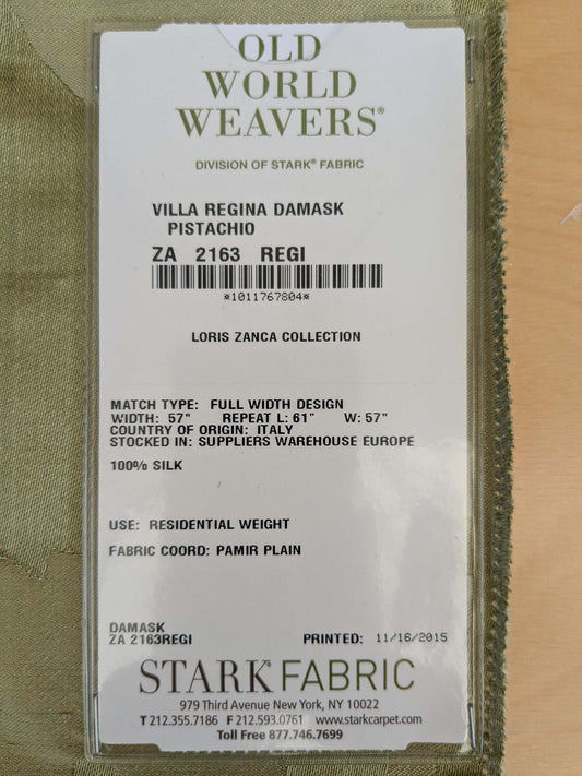 7 EV53 26"x 27" Square Scalamandre Old World Weavers Villa Regina Damask Pistachio Green 100% Silk Renaissance MSRP USD500+