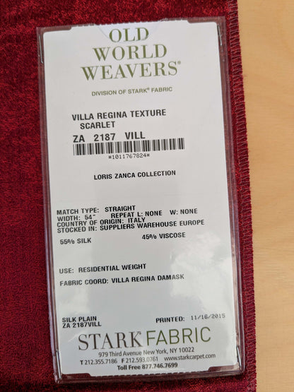 8 EV53 26"x 26" Square Scalamandre Old World Weavers Villa Regina Texture Scarlet Red Silk Viscose Solid  MSRP USD500+/y