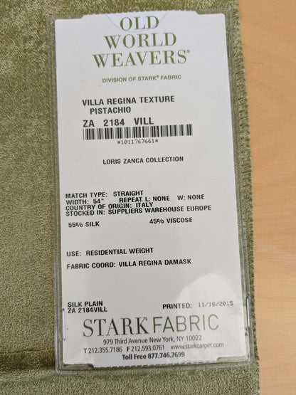 11 EV53 26"x 27" Square Scalamandre Old World Weavers Villa Regina Texture Pistachio Green Silk Viscose Solid  MSRP USD500+/y