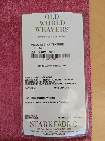 12 EV53 26"x 27" Square Scalamandre Old World Weavers Villa Regina Texture Petal Pink Silk Viscose Solid  MSRP USD500+/y