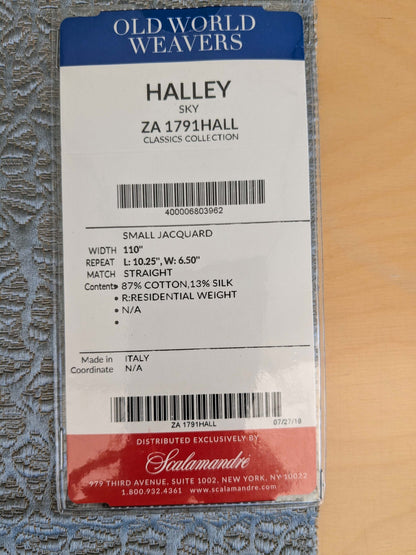 13 EV53 26"x 26" Square Scalamandre Old World Weavers Halley Sky Blue Gray Matelasse Small Scale Texture MSRP USD 1100+/y