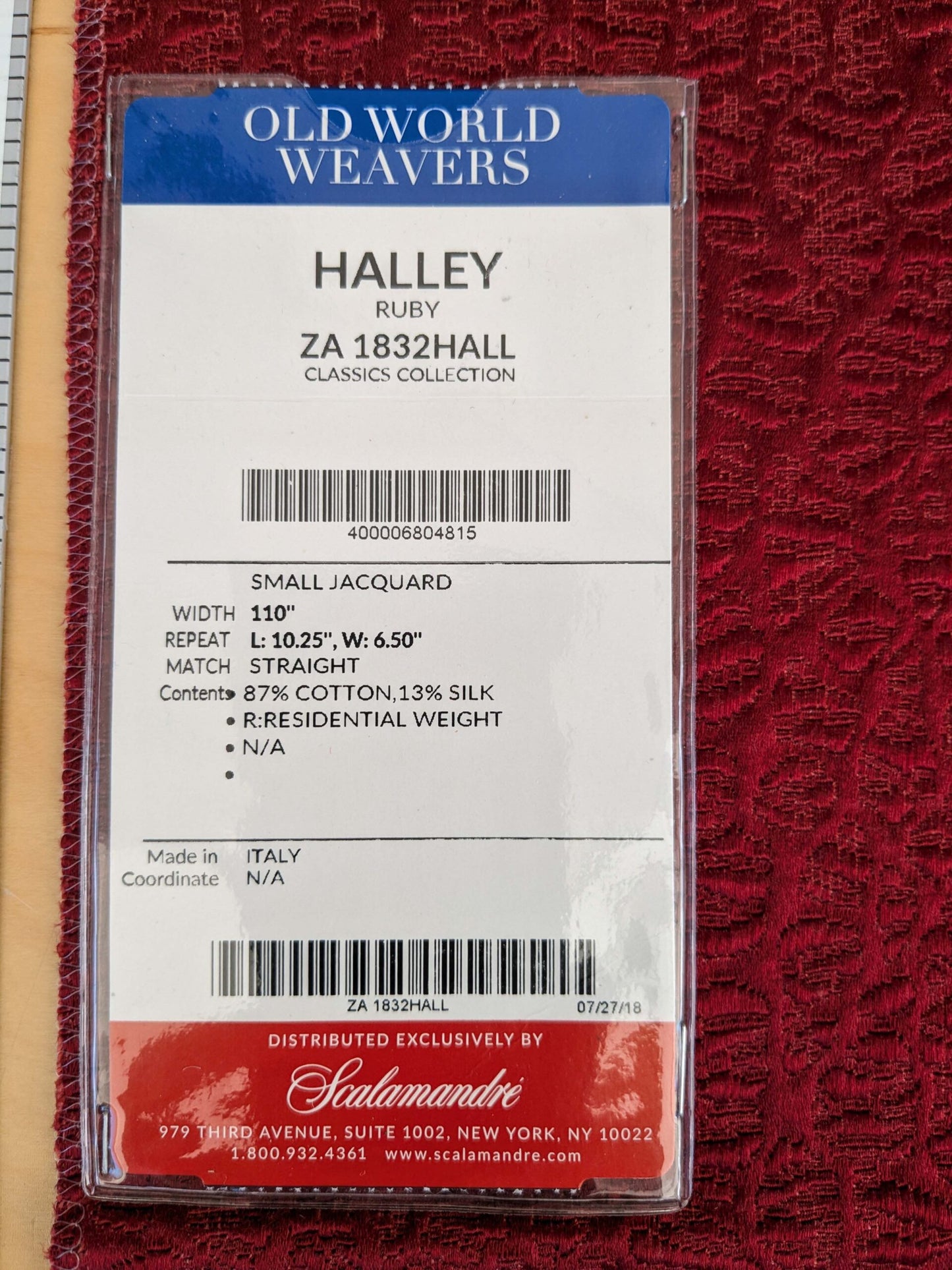 15 EV53 27"x 27" Square Scalamandre Old World Weavers Halley Ruby Red Matelasse Small Scale Texture MSRP USD 1100+/y