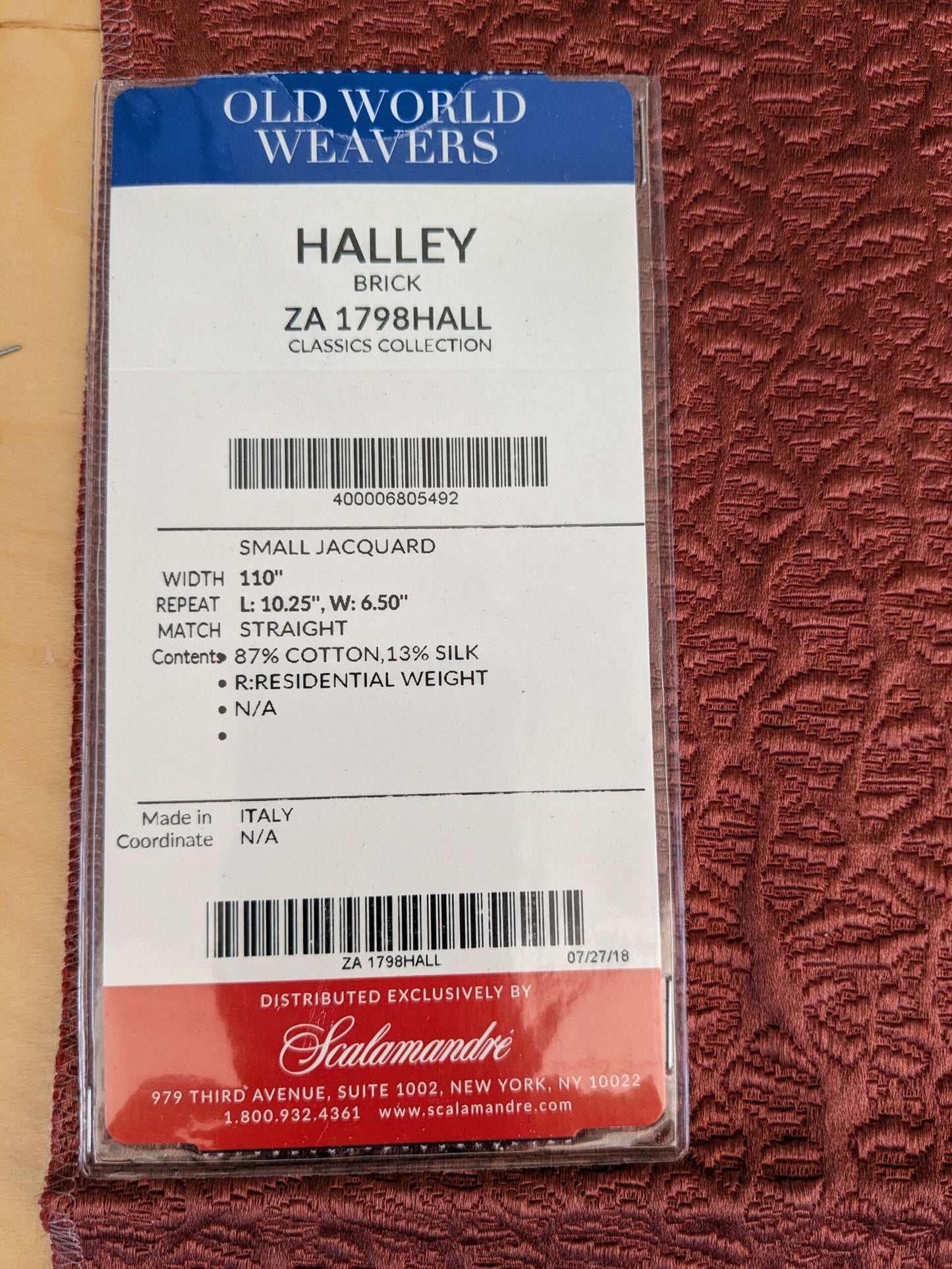 17 EV53 27"x 27" Square Scalamandre Old World Weavers Halley Brick Orange Matelasse Small Scale Texture MSRP USD 1100+/y