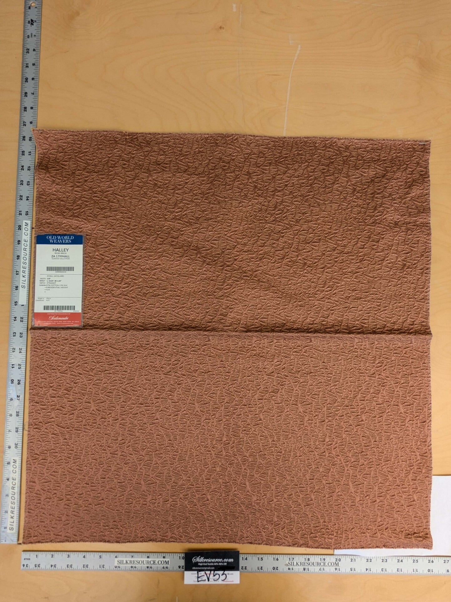 19 EV53 27"x 26" Square Scalamandre Old World Weavers Halley Rose Brick Brown Matelasse Small Scale Texture MSRP USD 1100+/y