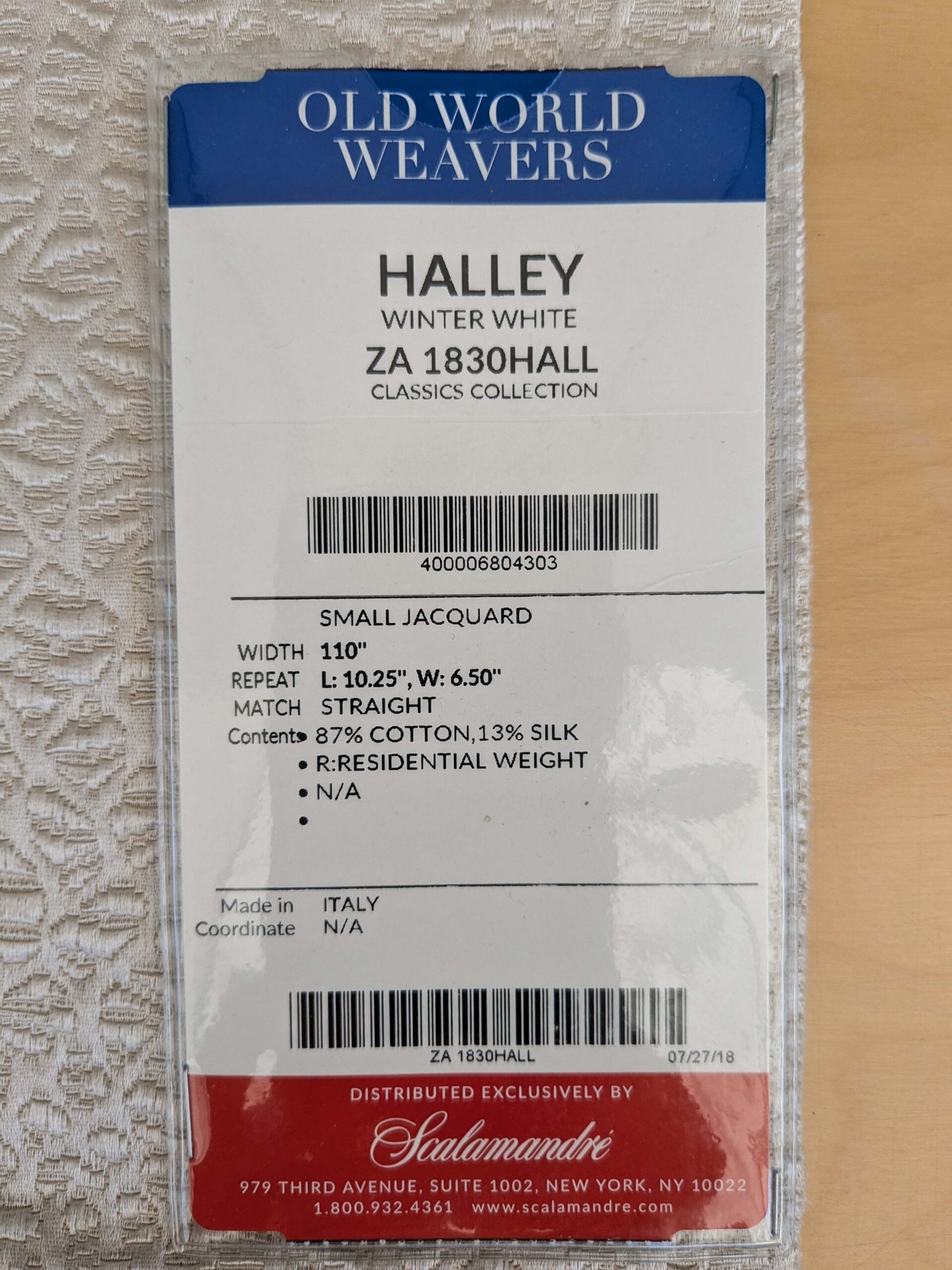 20 EV53 Square Scalamandre Old World Weavers Halley Winter White Matelasse Small Scale Texture MSRP USD 1100+/y