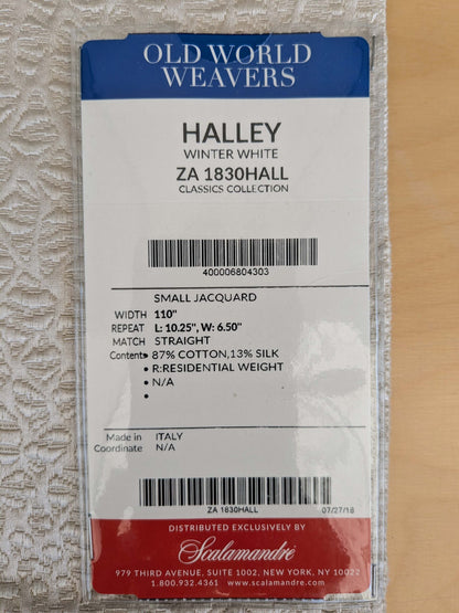 20 EV53 Square Scalamandre Old World Weavers Halley Winter White Matelasse Small Scale Texture MSRP USD 1100+/y