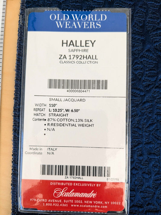 21 EV53 Square Scalamandre Old World Weavers Halley Sapphire Blue Matelasse Small Scale Texture MSRP USD 1100+/y