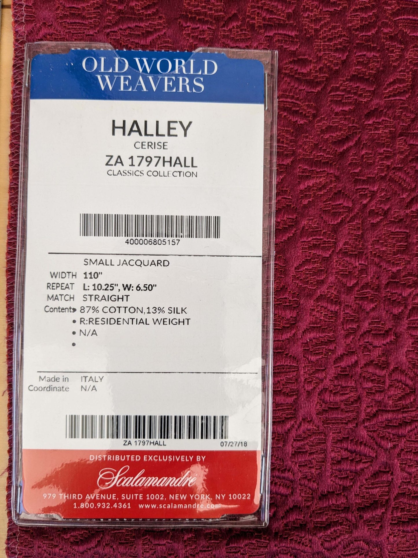 23 EV53 Square Scalamandre Old World Weavers Halley Cerise Red Matelasse Small Scale Texture MSRP USD 1100+/y