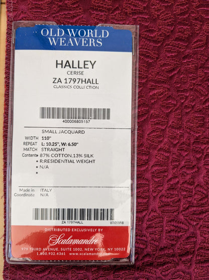 23 EV53 Square Scalamandre Old World Weavers Halley Cerise Red Matelasse Small Scale Texture MSRP USD 1100+/y