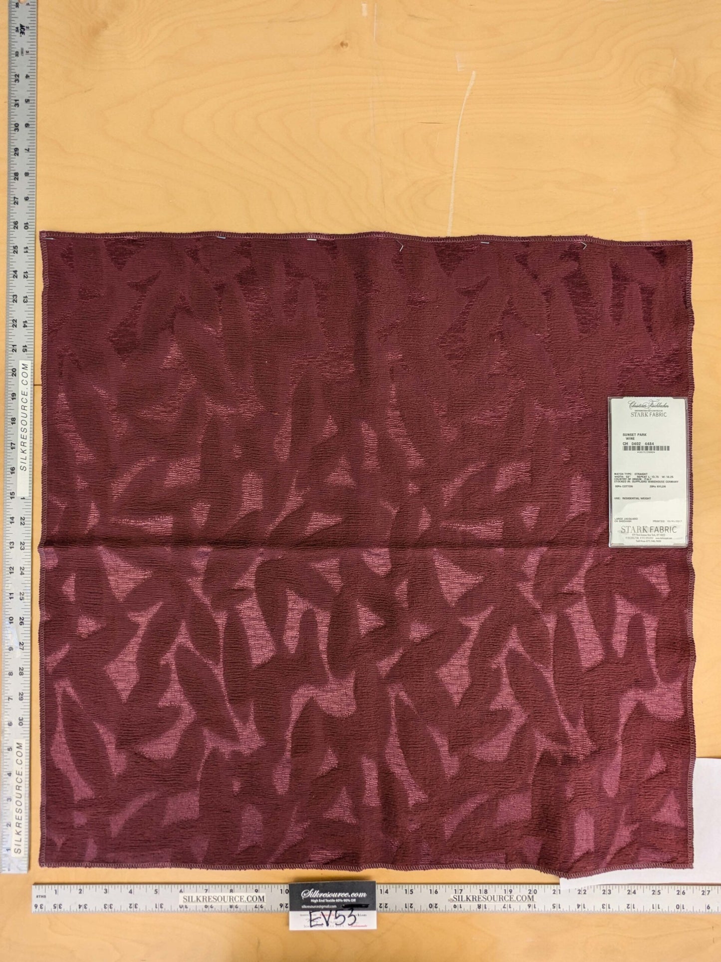 24 EV53 Square Scalamandre Christian Fischbacher Sunset Park Wine Deep Red Botanical Foliage MSRP USD350+