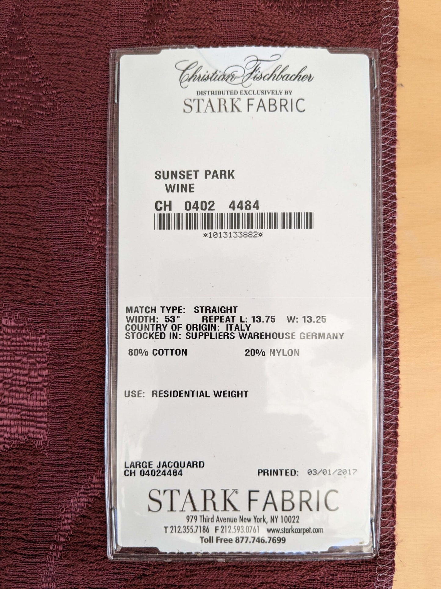 24 EV53 Square Scalamandre Christian Fischbacher Sunset Park Wine Deep Red Botanical Foliage MSRP USD350+