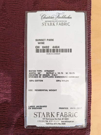 24 EV53 Square Scalamandre Christian Fischbacher Sunset Park Wine Deep Red Botanical Foliage MSRP USD350+