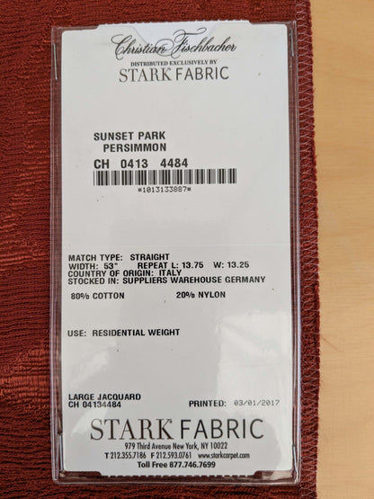 26 EV53 Square Scalamandre Christian Fischbacher Sunset Park Persimmon Red Botanical Foliage MSRP USD350+
