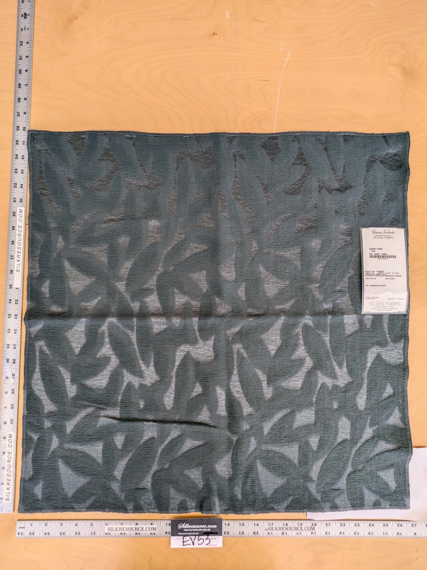 27 EV53 Square Scalamandre Christian Fischbacher Sunset Park Teal Blue Botanical Foliage MSRP USD350+