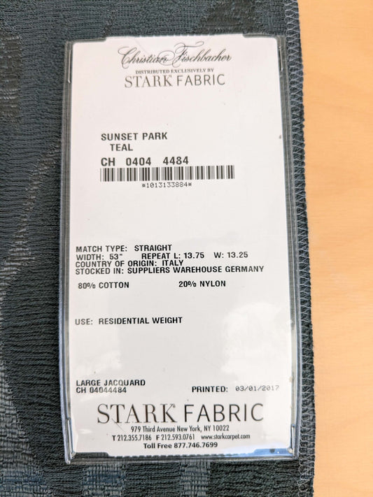 27 EV53 Square Scalamandre Christian Fischbacher Sunset Park Teal Blue Botanical Foliage MSRP USD350+