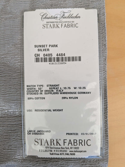 28 EV53 Square Scalamandre Christian Fischbacher Sunset Park Silver Gray Botanical Foliage MSRP USD350+