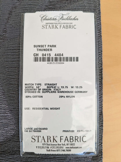 29 EV53 Square Scalamandre Christian Fischbacher Sunset Park Thunder Dark Gray Botanical Foliage MSRP USD350+