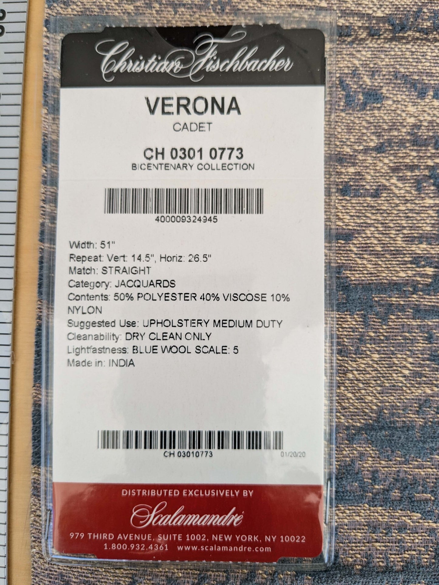 30 EV53 Square Scalamandre Christian Fischbacher Verona Cadet Blue Abstract MSRP USD 400+/y