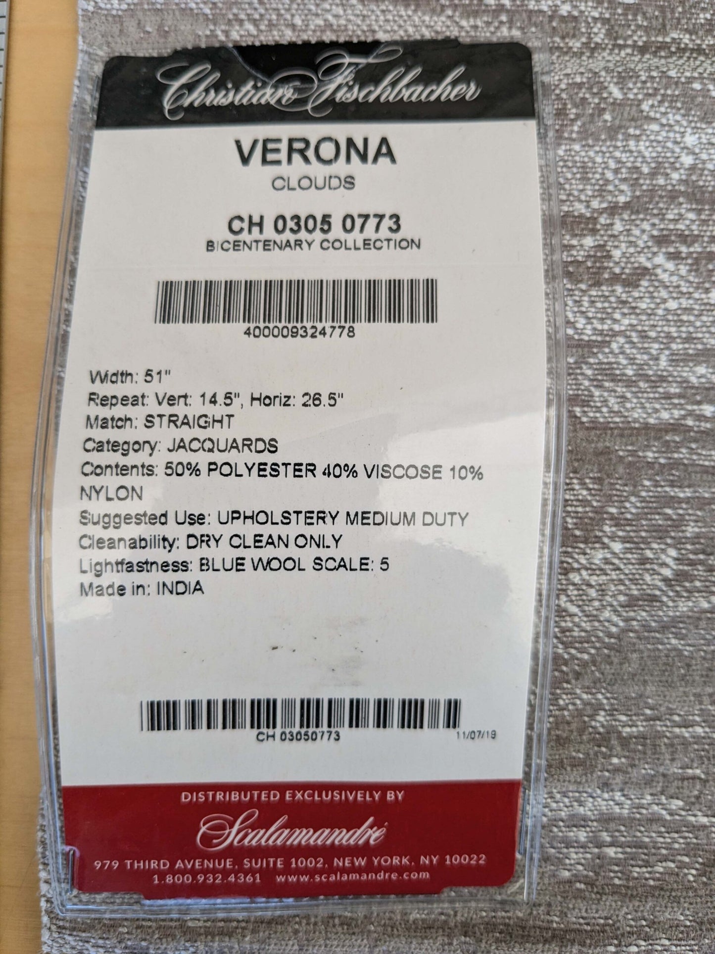 32 EV53 Square Scalamandre Christian Fischbacher Verona Clouds Light Gray Abstract MSRP USD 400+/y