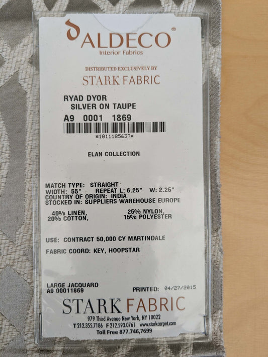 33 EV53 Square Scalamandre Aldeco Ryad Dyor Silver on Taupe Gray Brown Fretwork Lattice Geometric MSRP USD200+