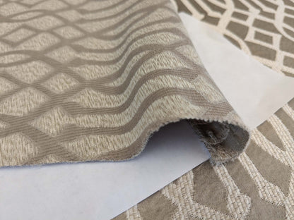 33 EV53 Square Scalamandre Aldeco Ryad Dyor Silver on Taupe Gray Brown Fretwork Lattice Geometric MSRP USD200+