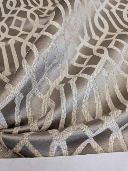 33 EV53 Square Scalamandre Aldeco Ryad Dyor Silver on Taupe Gray Brown Fretwork Lattice Geometric MSRP USD200+