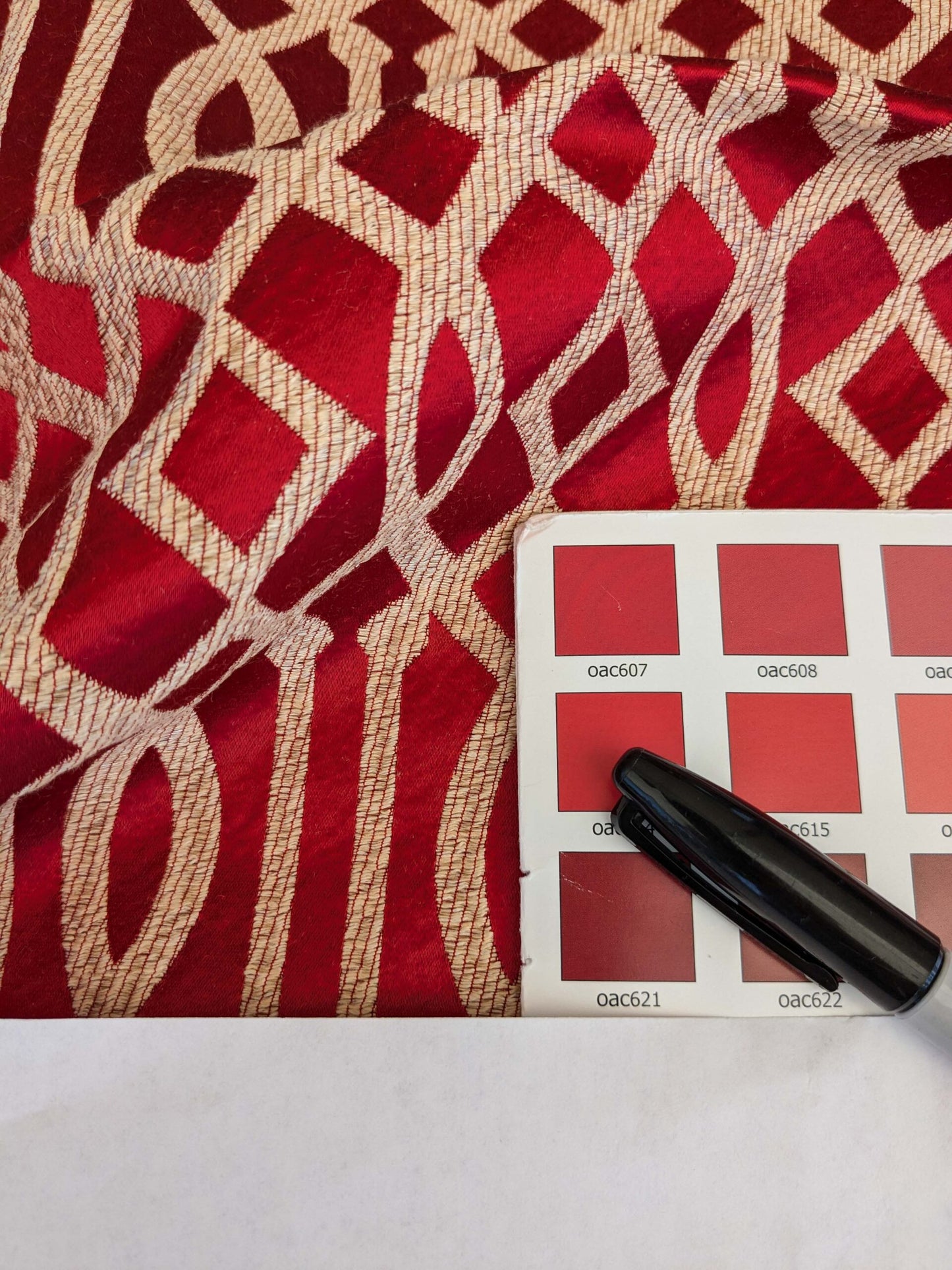 34 EV53 Square Scalamandre Aldeco Ryad Dyor Rubi Red Fretwork Lattice Geometric MSRP USD200+