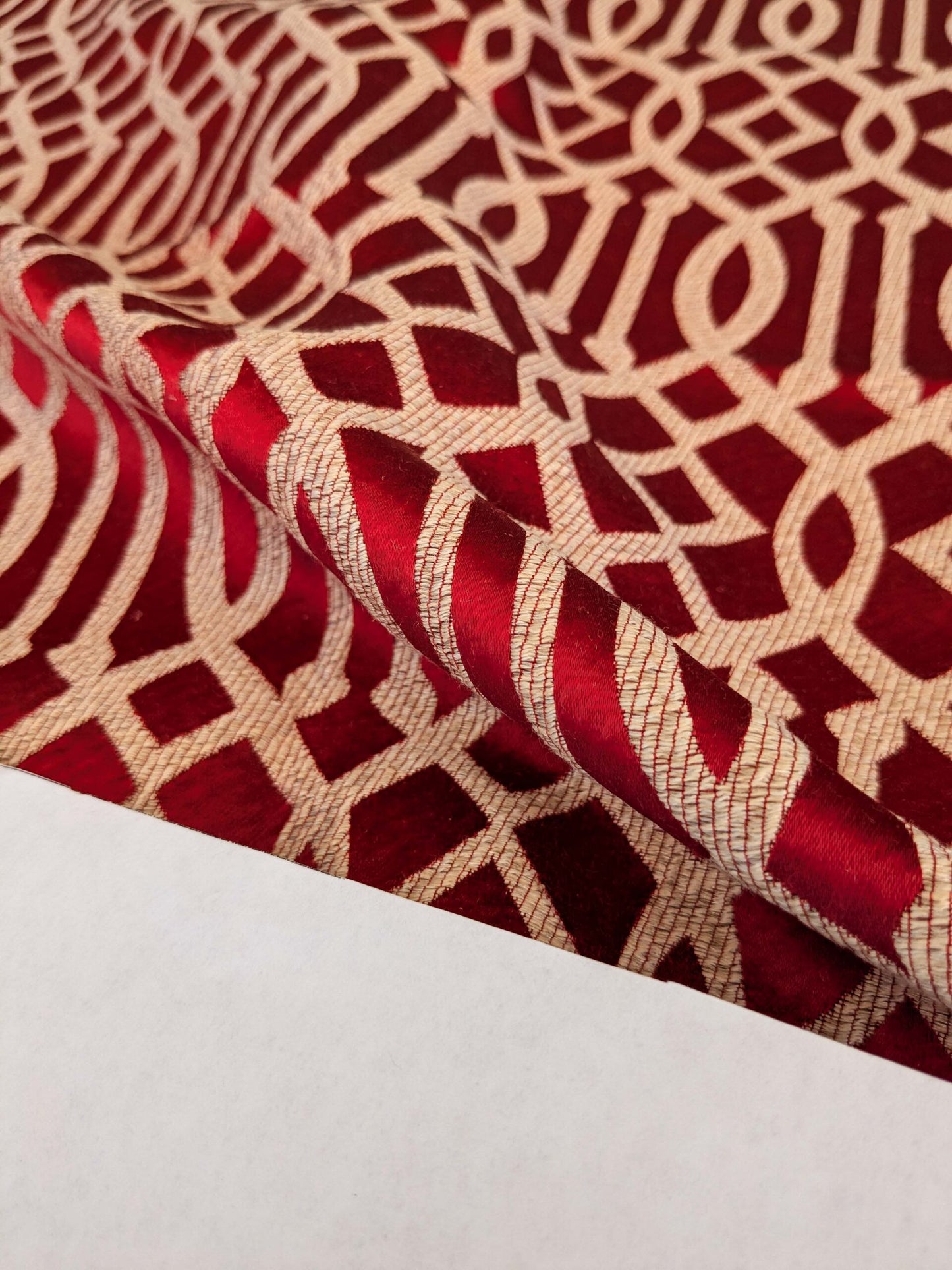 34 EV53 Square Scalamandre Aldeco Ryad Dyor Rubi Red Fretwork Lattice Geometric MSRP USD200+