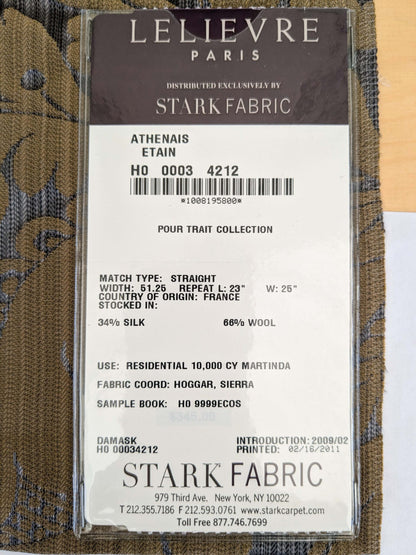 36 EV53 Square Scalamandre Lelievre Paris Athenais Etain Purple Brown Silk Wool Damask MSRP USD1082/y