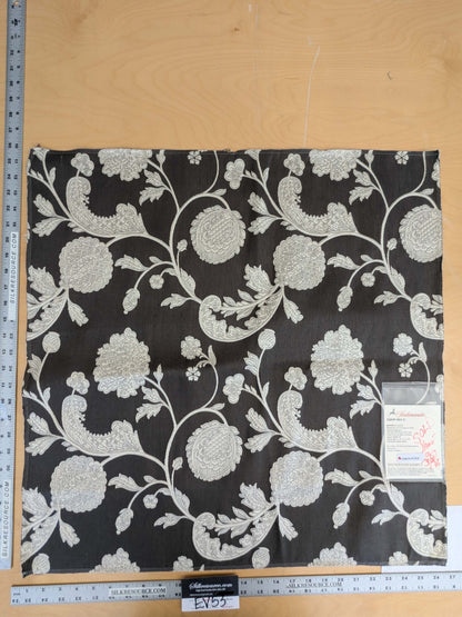 38 EV53 Square Scalamandre Bombay Lace Ivory on Bitter Chocolate Embroidery Botanical Foliage MSRP USD 300+