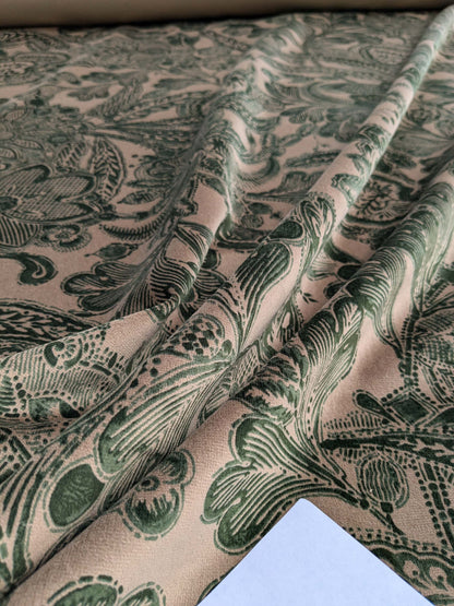 Scalamandre Fonthill Cranbrook Printed Velvet Forest Rich Emerald Green Printed Renaissance Floral Jacobean MSRP USD368/Y