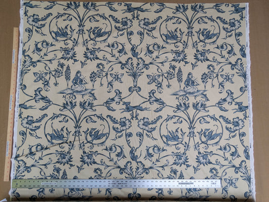 Bty Lee Jofa Dambura Print Monkey Griffin Indigo Deeper Blue Deer Music Toile Cotton Chintz