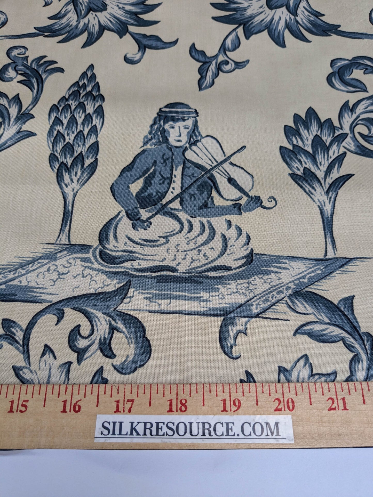 Bty Lee Jofa Dambura Print Monkey Griffin Indigo Deeper Blue Deer Music Toile Cotton Chintz