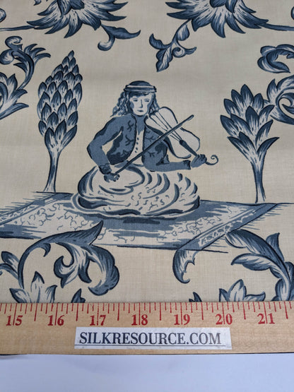 Bty Lee Jofa Dambura Print Monkey Griffin Indigo Deeper Blue Deer Music Toile Cotton Chintz