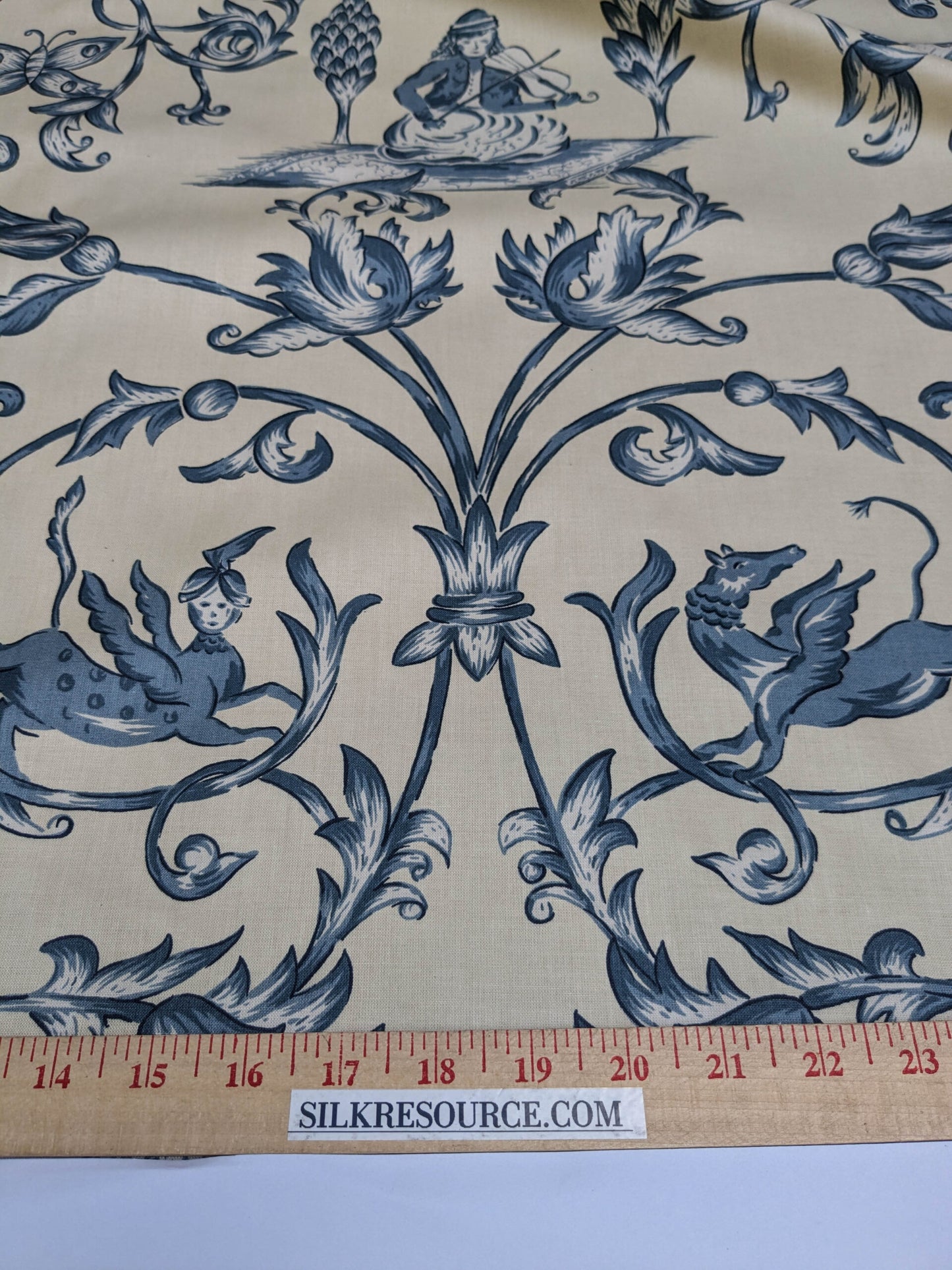 Bty Lee Jofa Dambura Print Monkey Griffin Indigo Deeper Blue Deer Music Toile Cotton Chintz