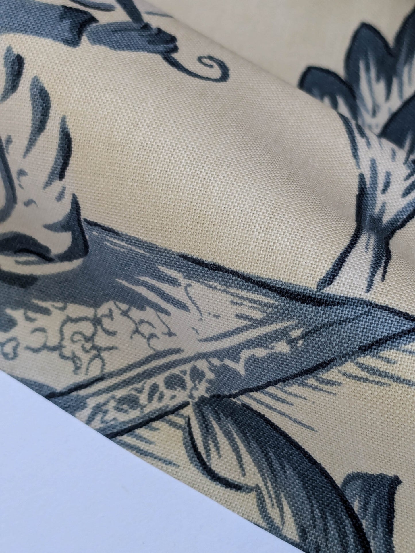 Bty Lee Jofa Dambura Print Monkey Griffin Indigo Deeper Blue Deer Music Toile Cotton Chintz