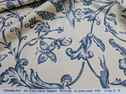 Bty Lee Jofa Dambura Print Monkey Griffin Indigo Deeper Blue Deer Music Toile Cotton Chintz