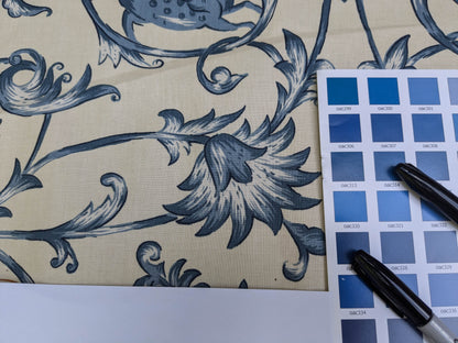 Bty Lee Jofa Dambura Print Monkey Griffin Indigo Deeper Blue Deer Music Toile Cotton Chintz